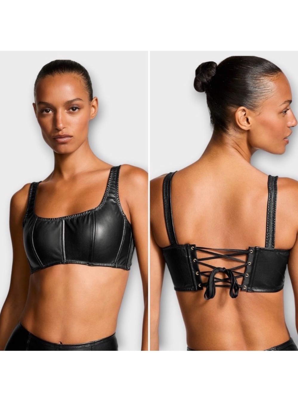Victoria's Secret Black Faux Leather Corset Top Lace Up Bustier Halloween S NWT